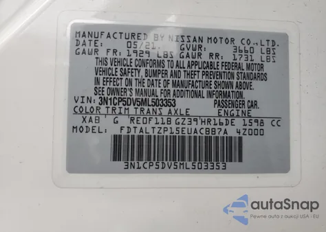 2021 Nissan Kicks Sr из США, поврежденный, VIN 3N1CP5DV5ML503353